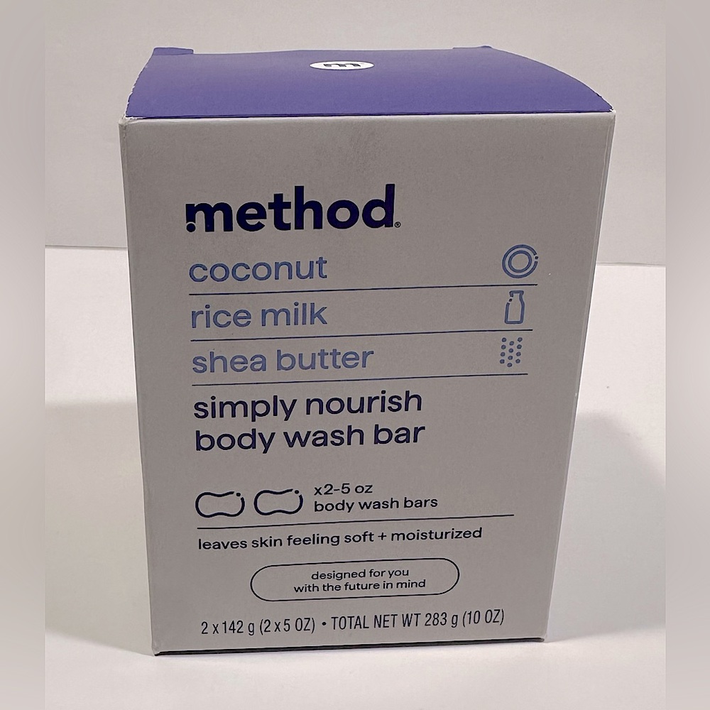 method coconut / rice milk / shea butter simply nourish bar soap.